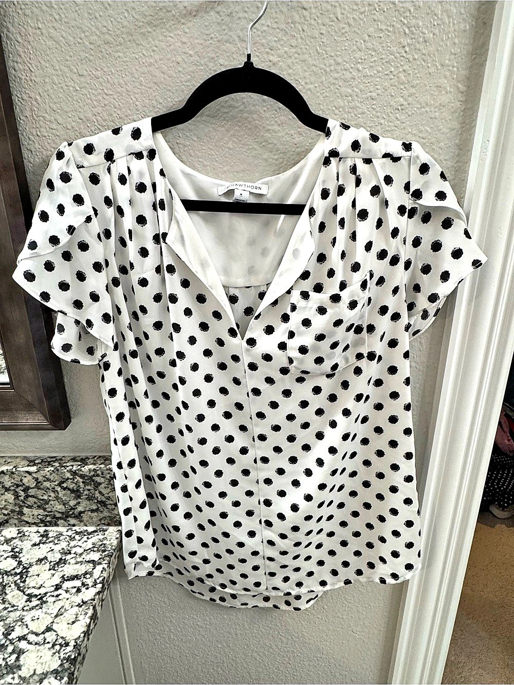 41 Hawthorn Polka Dot Blouse in White & Black Size Medium